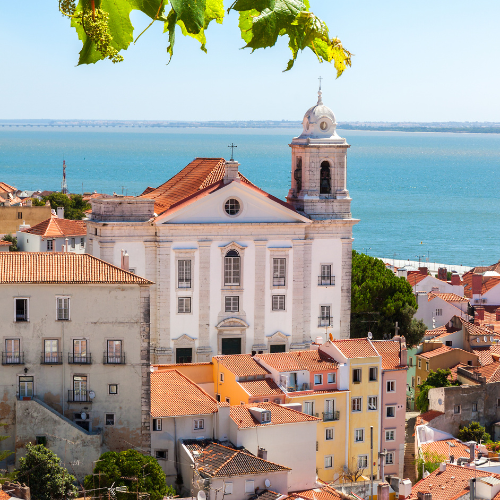 Buildings in front of water in Lisbon, Portugal