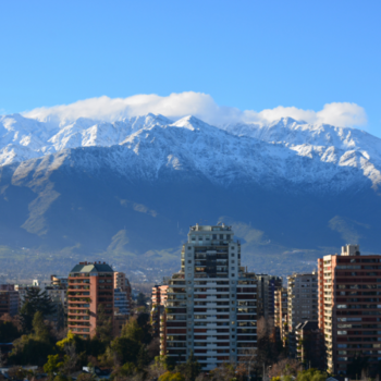 Buildings in front of mountain range in Santiago