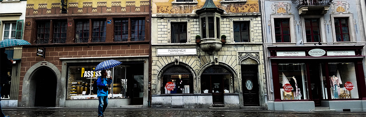 City front with shops