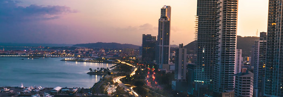 Overview of a city by a body of water
