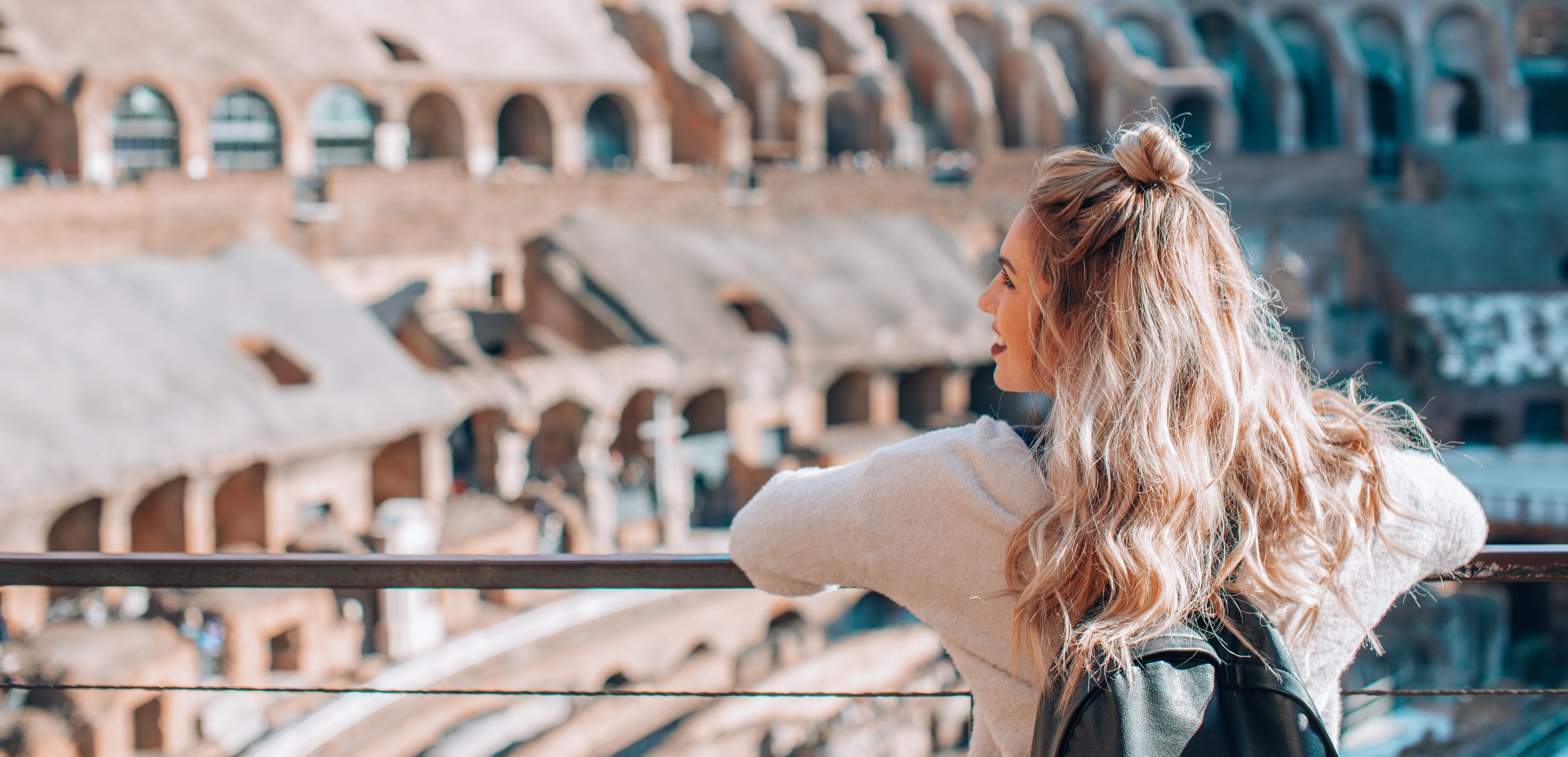 ASU student looking at the Roman Coliseum