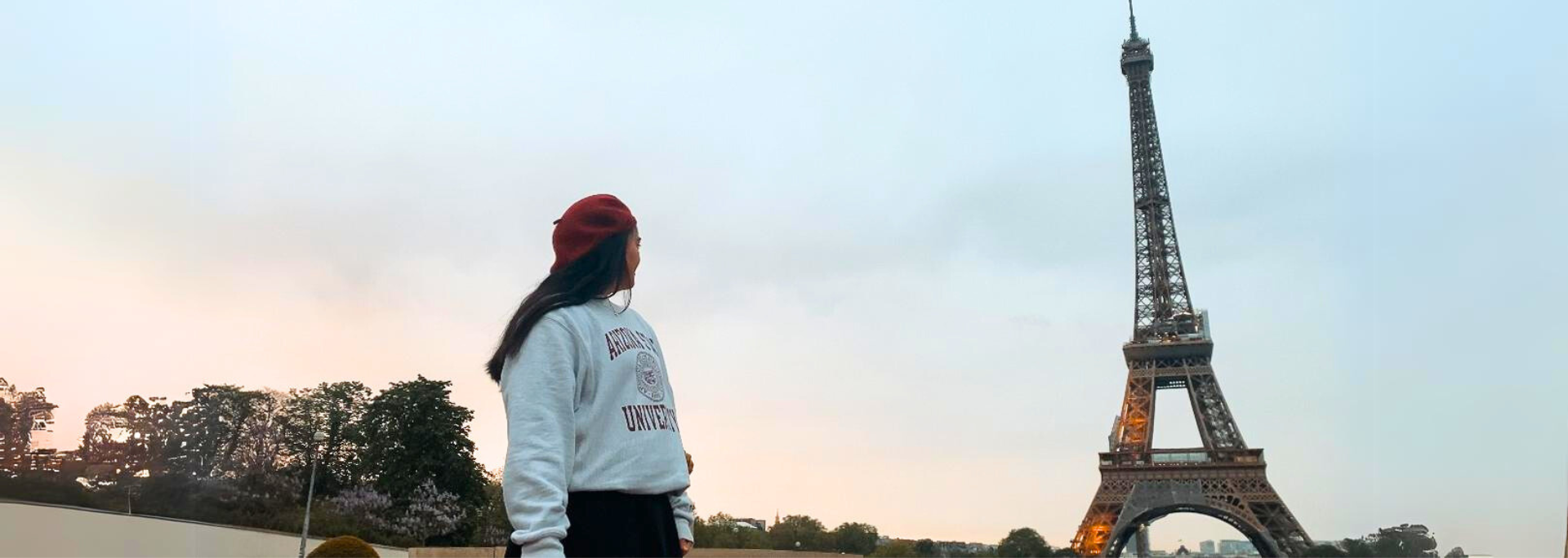 ASU student looks at the Eiffel Tower